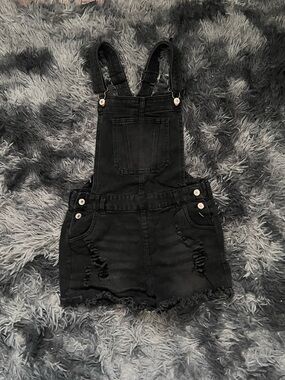 Black denim overall shorts